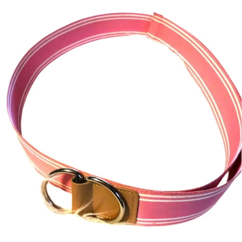 Pink and Tan Belt with Double D Ring Buckle like New
